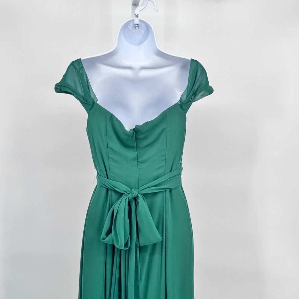 New Social Bridesmaids Womens 6 Hunter Green Chiffon OffShoulder Gown Long Dress - Picture 11 of 13